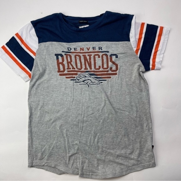 NFL Team Apparel Womens Large Gray Blue Denver Broncos Longer Length - Picture 1 of 10